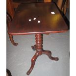 20th century mahogany, rectangular tripod table on turned pedestal. (B.P. 24% incl.