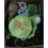 Box of assorted china to include: pottery goblets,