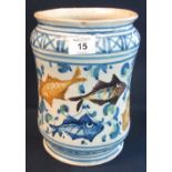 Italian, tin glazed Albarello earthenware jar,