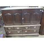 19th century Welsh oak low press cupboard. Water damaged. No estimate, no reserve. (B.P. 24% incl.