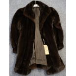 Chocolate brown, three quarter length, ladies mink coat. (B.P. 24% incl.
