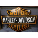Steel plate enamel advertising sign, single sided of convex form for Harley-Davidson Motorcycles.