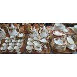 Three trays of Royal Albert old country roses fine bone china teaware to include: three teapots,