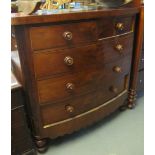 Victorian mahogany bow front chest with two short and three long drawers,