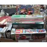 Two boxes of vintage and other board games to include: hang man, Air-fix model kits, Lego,
