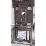 Late Victorian carved oak mirror back hall stand. Water damaged. No estimate, no reserve. (B.P.