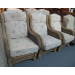 Good quality upholstered conservatory suite with wicker frames to include: two seater sofa,