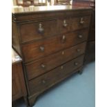19th century oak straight front chest with three short and three long drawers with turned handles