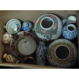 Box of assorted oriental and other wares to include: ginger jars and covers,