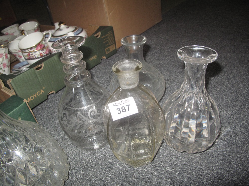 Box of assorted glass to include etched and mallet shaped fluted decanters, glass carafe, - Image 2 of 6