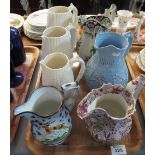 Tray of 19th century dresser jugs to include a set of three graduated Victorian corn on the cob