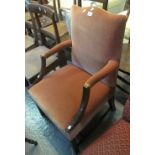 Edwardian style upholstered open armchair on mahogany frame. (B.P. 24% incl.