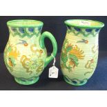 Two similar crown ducal Charlotte Rhead design pottery items: a baluster-shaped jug and a
