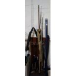 Assorted modern carbon and other fishing rods to include Hardy perfection three-piece single handed