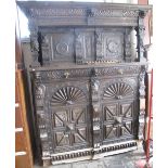 Late Victorian carved oak court-type cupboard. Water damaged. No estimate. No reserve.