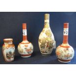 Group of Japanese Satsuma pottery items to include three specimen vases and a small kutani