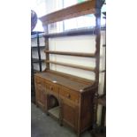 19th century oak two stage open back dog kennel dresser. Water damaged. No estimate, no reserve. (B.