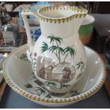 Late 19th century transfer printed pottery jug and bowl set 'Day and Night at Sea'. (B.P. 24% incl.