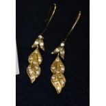 Pair of yellow metal drop earrings. (B.P. 24% incl.
