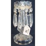 Lead crystal, cut glass vase lustre with star cut decoration and prismatic lustres and spangles.
