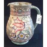Bursley ware Charlotte Rhead design baluster shaped pottery jug with tube-lined banded and floral