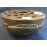 Arts and crafts design Newlyn school copper repousse decorated rose bowl with fish designs and