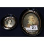 Two ebony framed portrait miniatures, coloured prints. (2) (B.P. 24% incl.