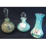 Two Medina glass, globular or baluster shaped scent bottles with stoppers,