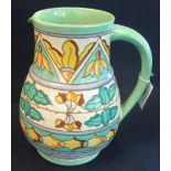Bursley Ware Charlotte Rhead design pottery baluster jug tube lined and decorated with banded