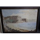 George Jowett (Swansea 1916-2009), beach scene with distinctive cliffs, water colours. 54 x 74 cm.