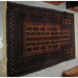 Middle Eastern rug, on a brown ground with geometric design. (B.P. 24% incl.