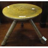 19th Century Welsh sycamore and ash three legged milking stool with dished top. (B.P. 24% incl.