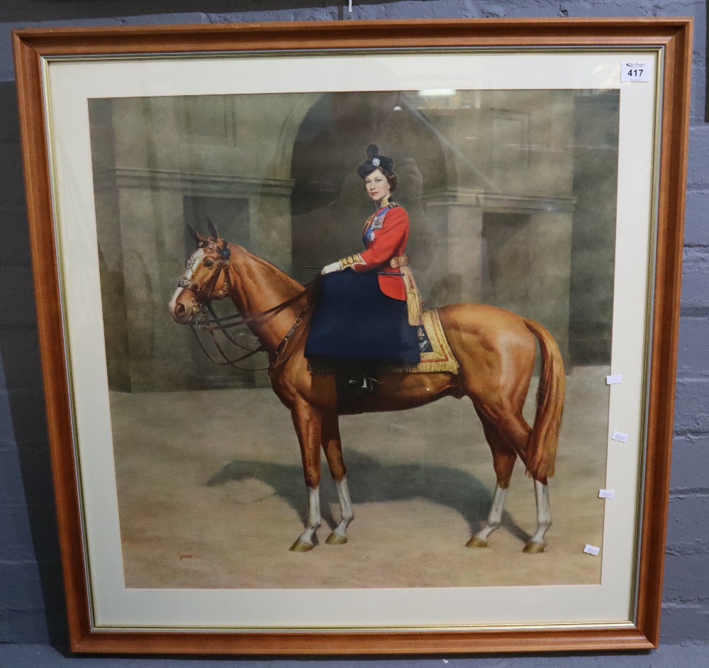 After Leonard Boden, A Portrait of Her Majesty Queen Elizabeth II mounted on her favourite horse,