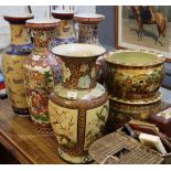 A group of Oriental china items to include five vases and four jardinieres/fish tanks. Modern.