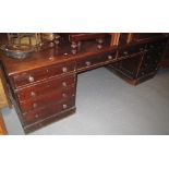 19th century large mahogany solicitors pedestal desk with glass fluted handles. (B.P. 24% incl.