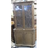 19th century style astragal glazed corner cabinet. Water damaged. No estimate, no reserve. (B.P.