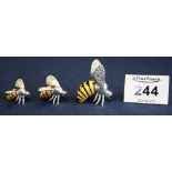Set of 3 silver and enamel Saturno Italian silver bees or wasps. (B.P. 24% incl.