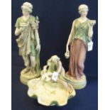 Three items of Royal Dux Bohemia porcelain to include two Grecian type figures together with an Art