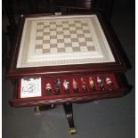 Franklin mint Indian 'The Raj' chess set featuring a marble effect chess board within a mahogany