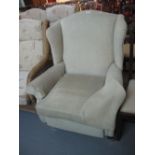 Victorian style upholstered wing armchair with extending footrest. (B.P. 24% incl.