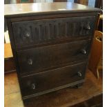 17th century style oak small bed side chest with three drawers. (B.P. 24% incl.