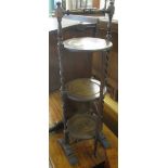 Early 20th century oak folding three-tier cake stand with barley twist supports. (B.P. 24% incl.