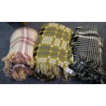 Three traditional Welsh woollen fringed blankets. (3) (B.P. 24% incl.