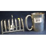Art Deco design silver six section toast rack, together with a silver loop handles tankard.