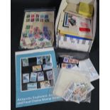 Shoebox of all world stamps in packets, envelopes, on cards and a few covers. (B.P. 24% incl.