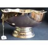 Large silver plated punch bowl with gadroon edge and lion mask ring handles. (B.P. 24% incl.