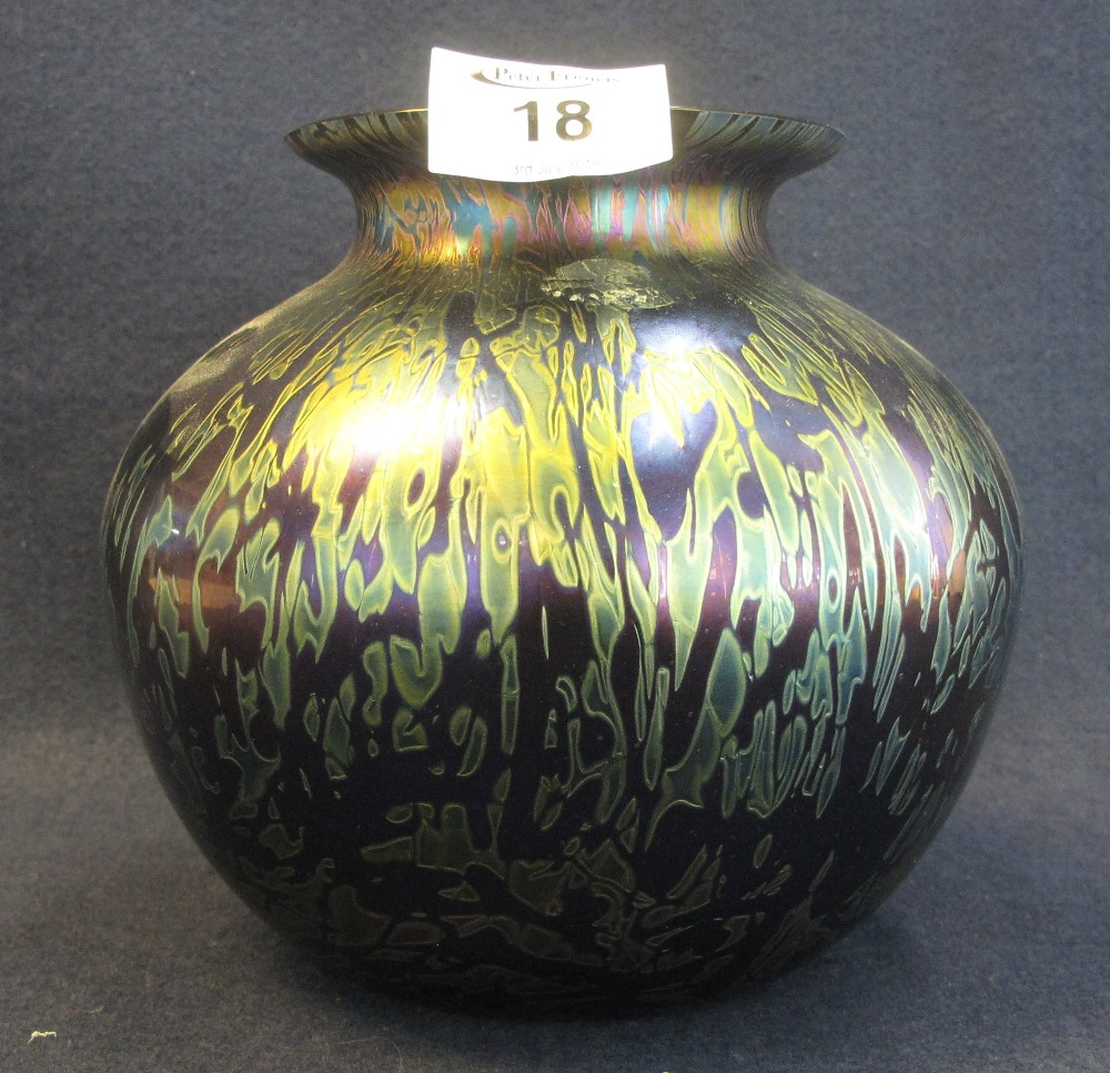 Royal Brierley 'Studio' iridescent glass baluster shaped vase with flared neck in the style of
