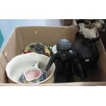 Box of assorted items to include; large floral and figural jardiniere, falcon ware 478 fruit jug,