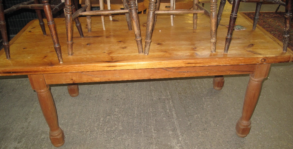 20th Century pine rectangular kitchen table on baluster turned supports. (B.P. 24% incl.