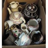 Box of assorted china to include; 19th Century Sunderland lustre jug,